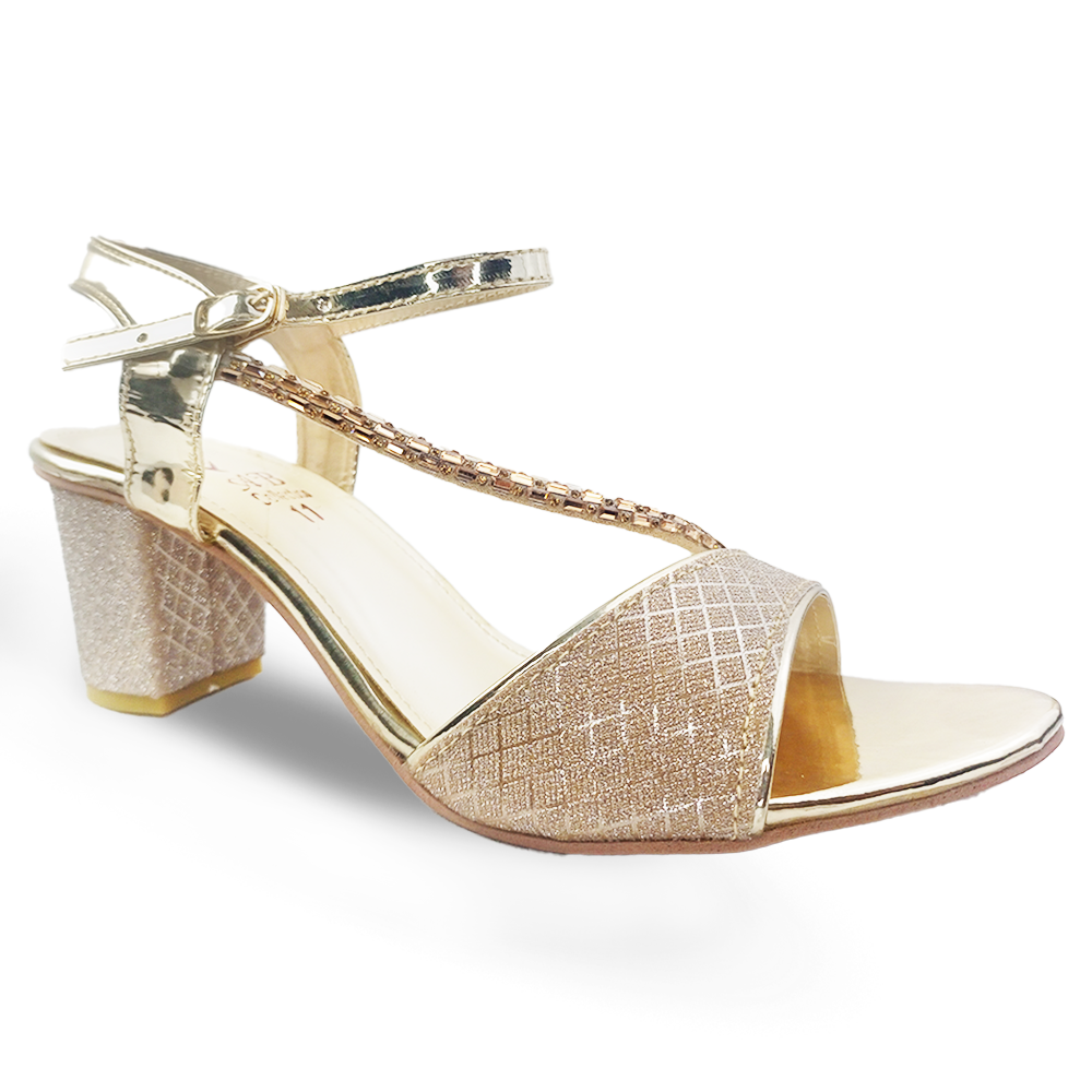 Golden Party Wear Fancy Heel Sandal for Women