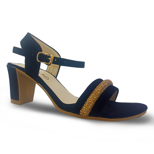 Velvet Black Fancy Heel Sandal