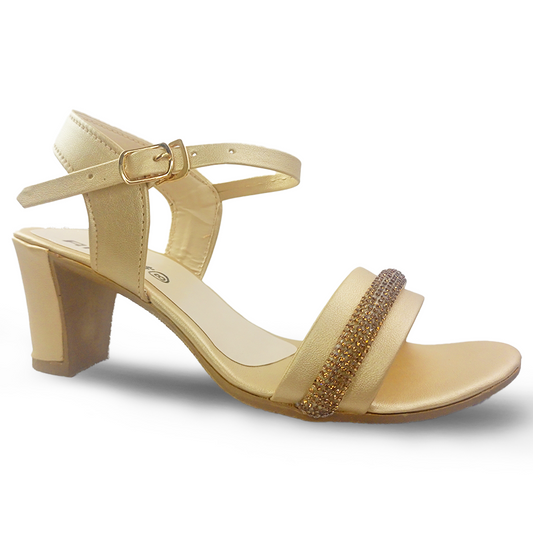 Party Wear Fancy Heel Sandal Golden