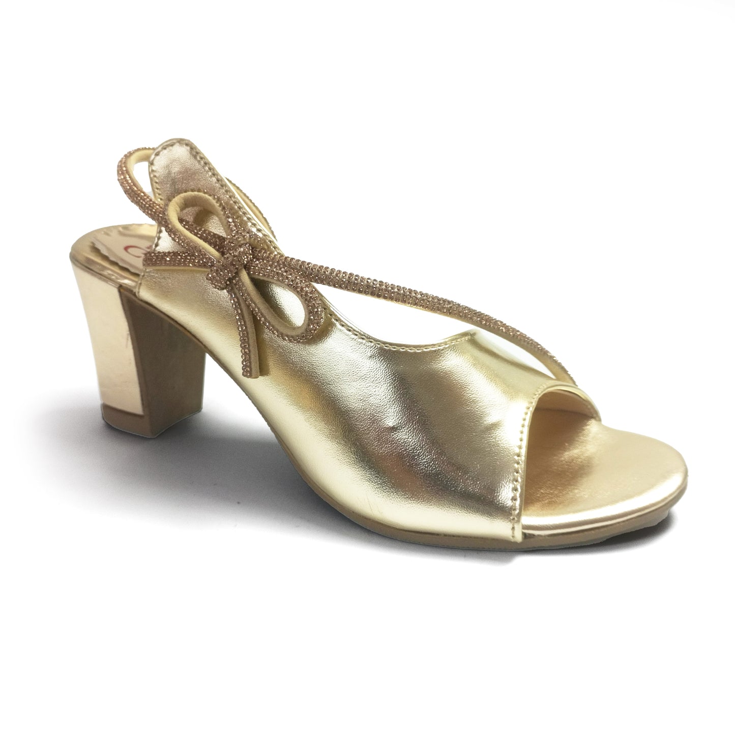 Fancy Heel Sandal For Girls Gold Metallic Leather