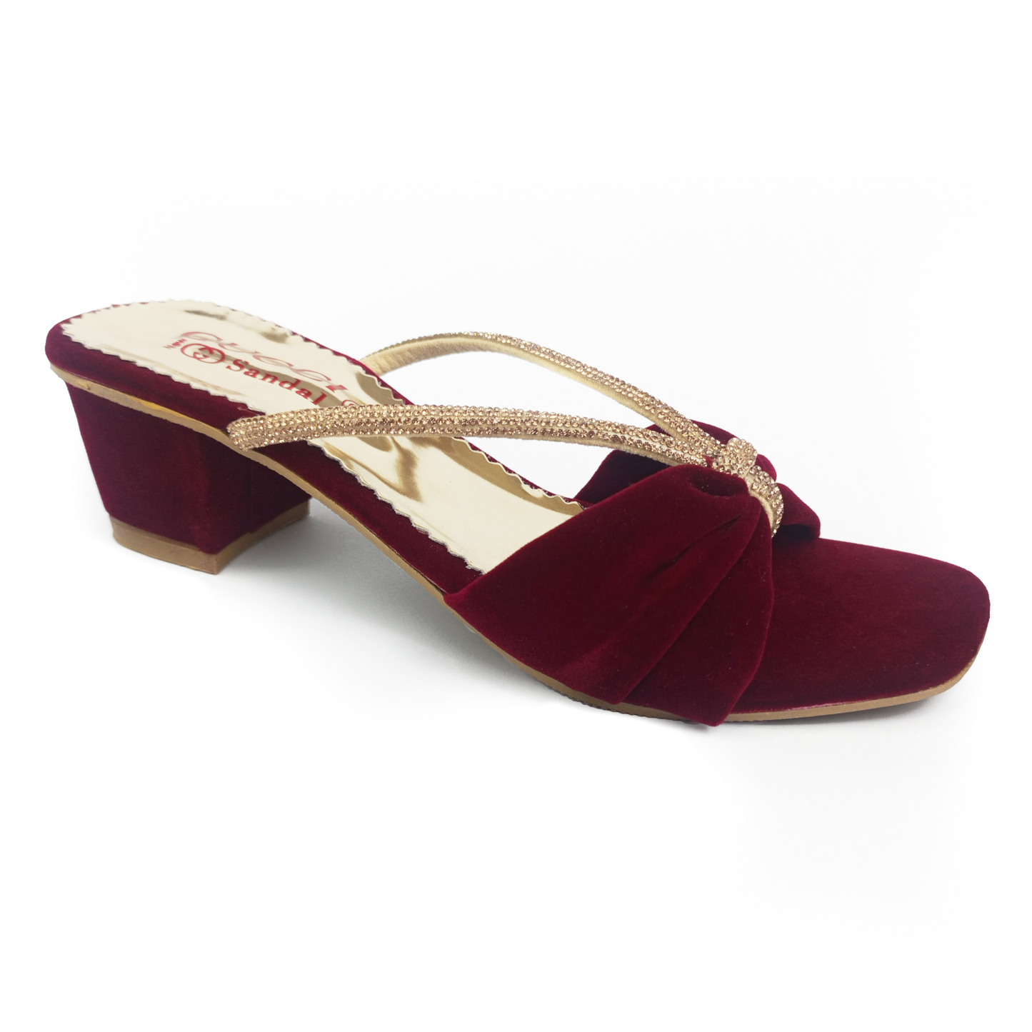 Maroon Embellished Straps Velvet Sandal