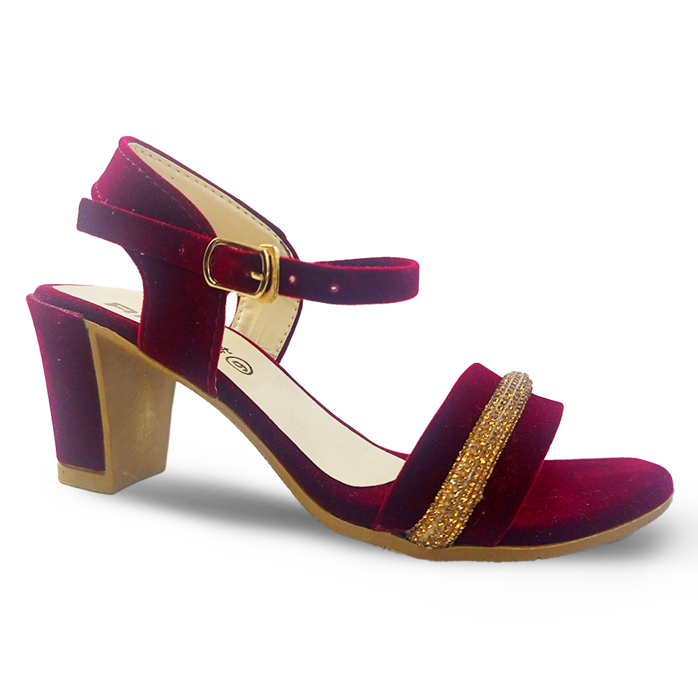 Velvet Maroon Fancy Heel Sandal