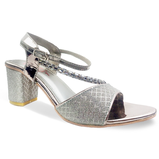 Silver Party Wear Fancy Heel Sandal for Women