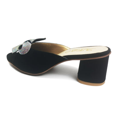 Floral Velvet Heel Sandal Black