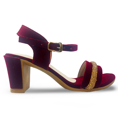 Velvet Maroon Fancy Heel Sandal