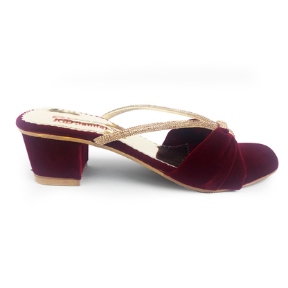 Maroon Embellished Straps Velvet Sandal