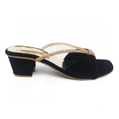 Black Embellished Straps Velvet Sandal