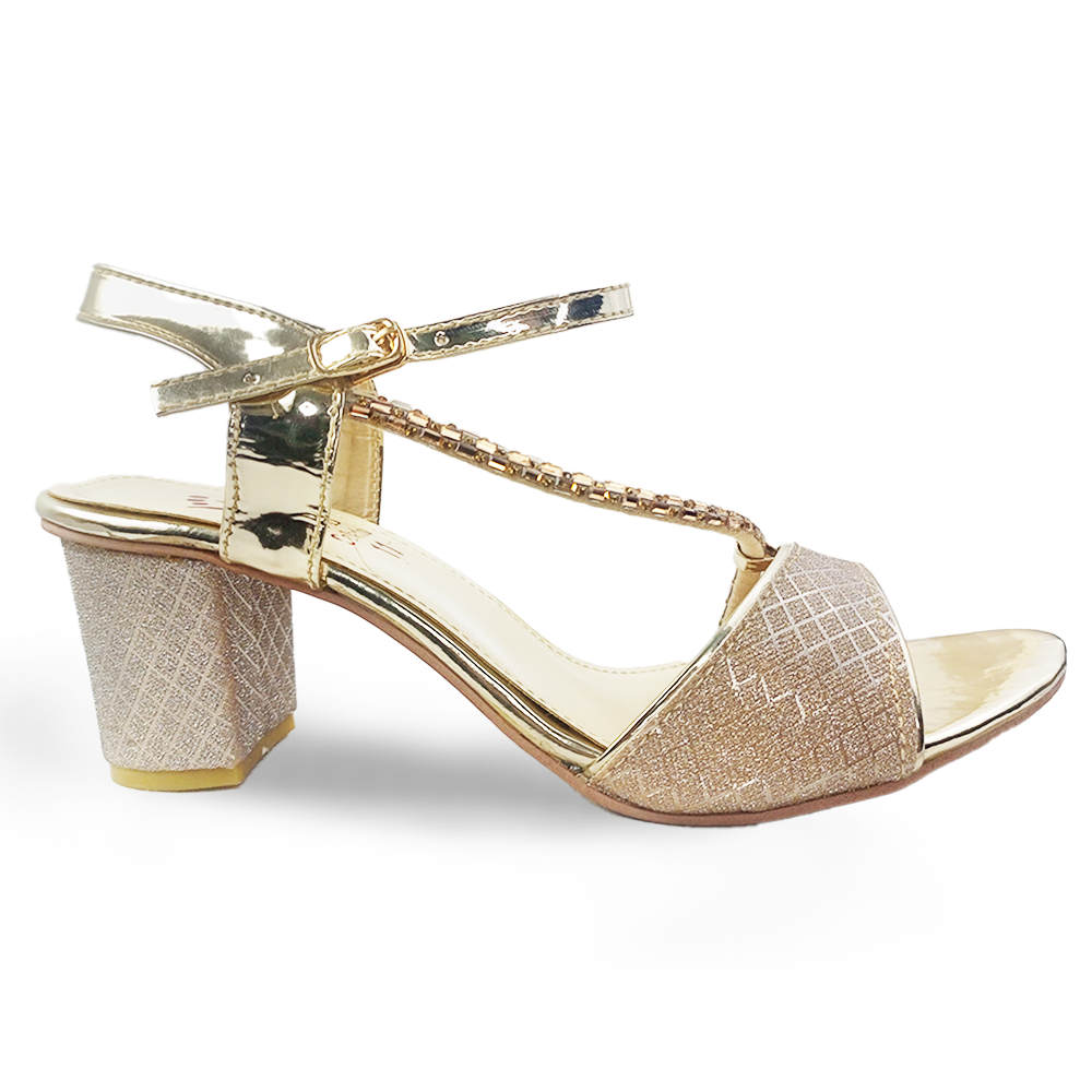 Golden Party Wear Fancy Heel Sandal for Women