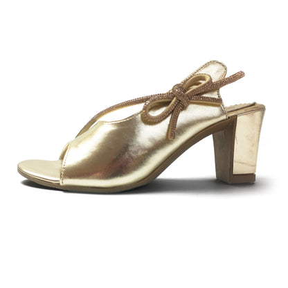 Fancy Heel Sandal For Girls Gold Metallic Leather