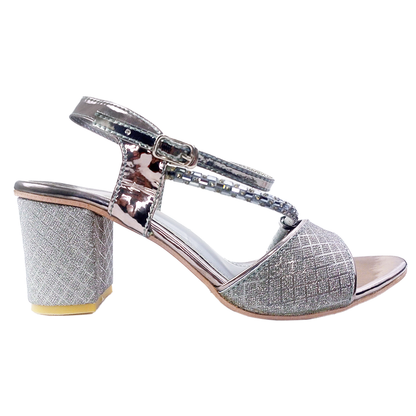 Silver Party Wear Fancy Heel Sandal for Women