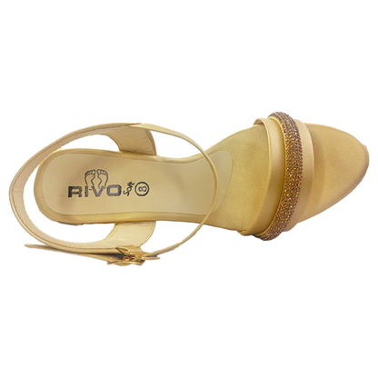 Party Wear Fancy Heel Sandal Golden