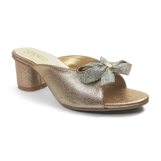 Floral Fancy Heel Sandal | Gold Metallic Leather Shoes