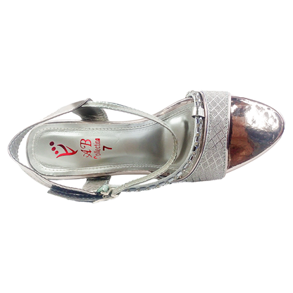 Silver Party Wear Fancy Heel Sandal for Women