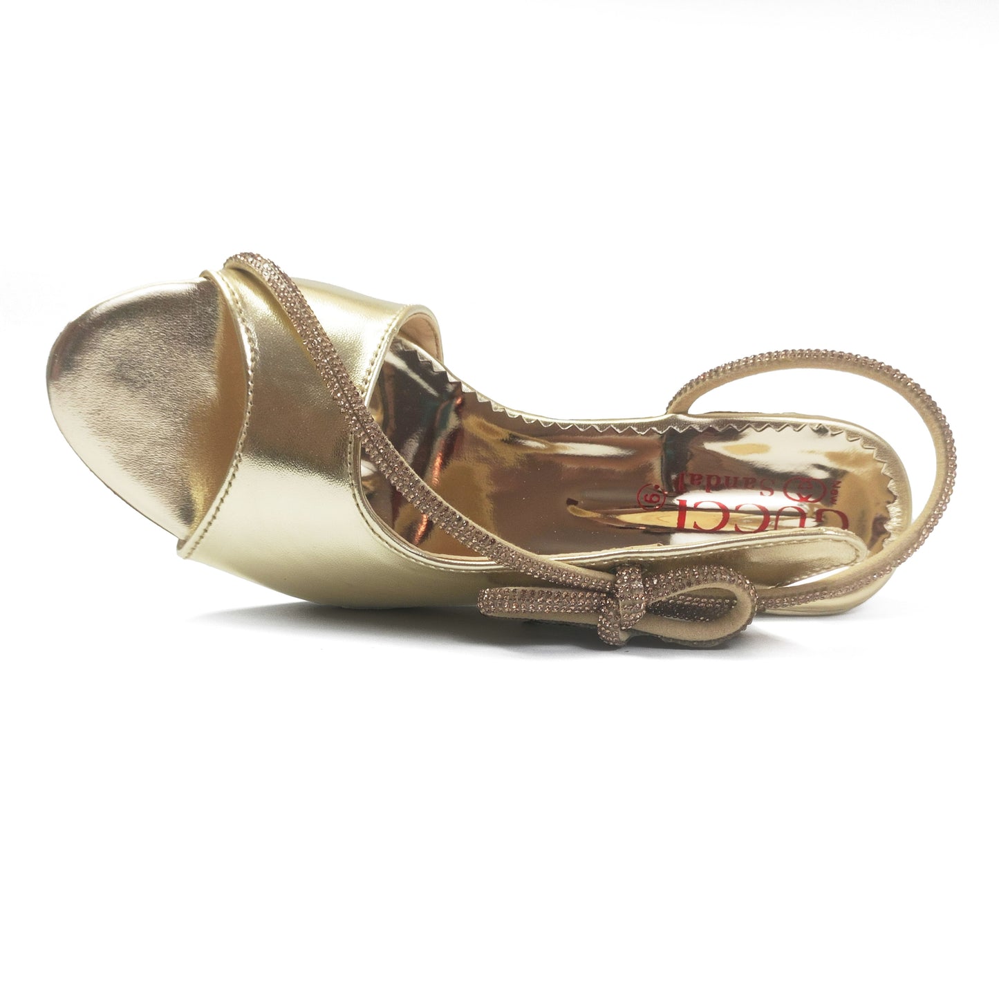 Fancy Heel Sandal For Girls Gold Metallic Leather