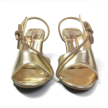 Fancy Heel Sandal For Girls Gold Metallic Leather