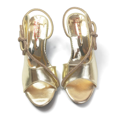 Fancy Heel Sandal For Girls Gold Metallic Leather