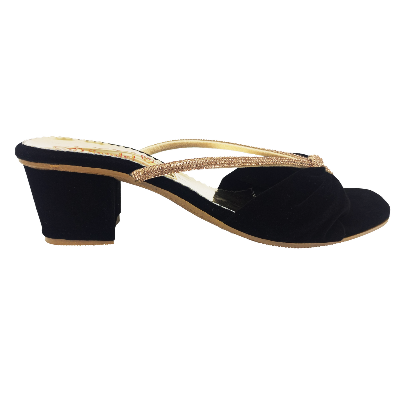 Black Embellished Straps Velvet Sandal