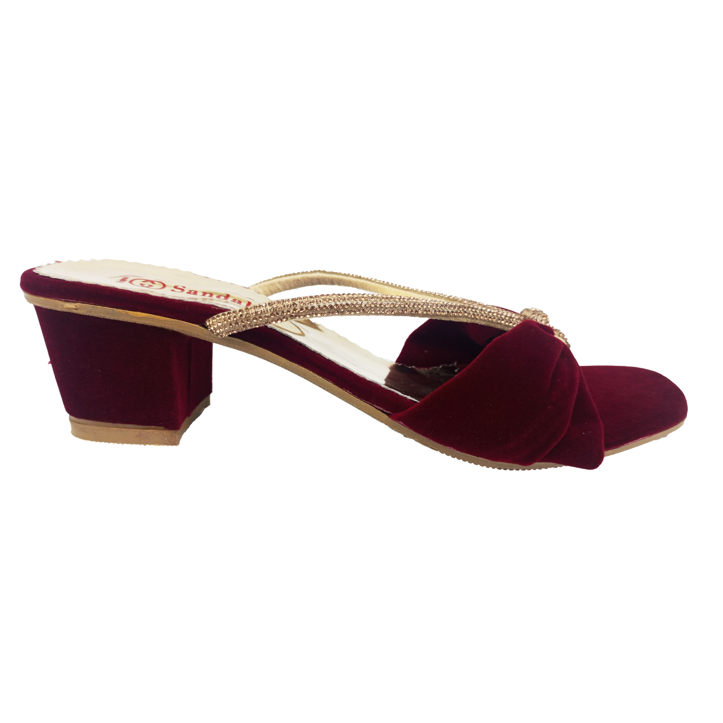 Maroon Embellished Straps Velvet Sandal